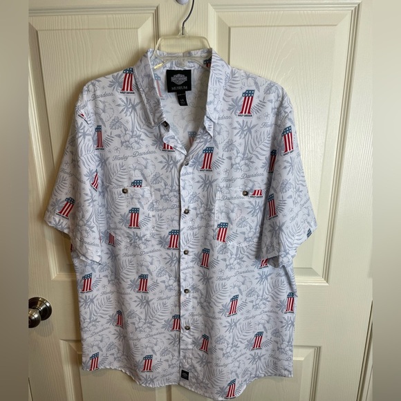 Harley-Davidson Other - Harley-Davidson Men's White Short Sleeve Americana Hawaiian Shirt